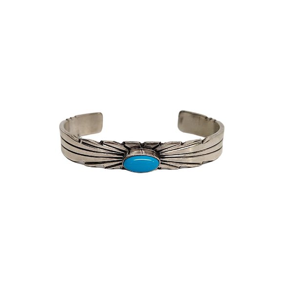 Native American Ray Bennett Sterling Silver Turquoise Cuff Bracelet #11674